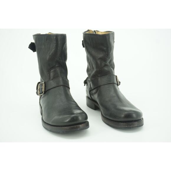 Frye Veronica Shortie Black Leather Biker Boots size 7.5 Slouchy Buckle - Picture 6 of 11